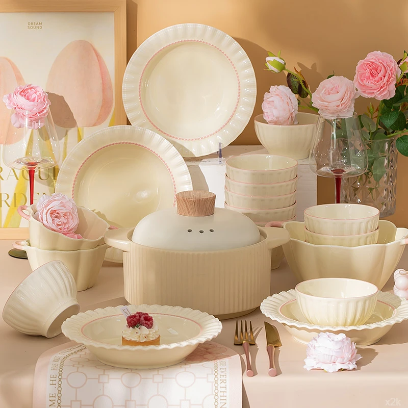 高颜值乔迁之喜送礼碗筷浪漫粉黛陶瓷餐具套装碗盘餐具组合