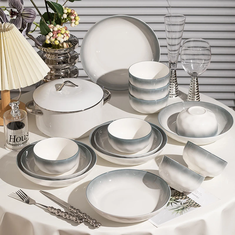 渐染米饭碗高端釉下彩碗盘餐具组合陶瓷餐具套装家用乔迁之喜餐具