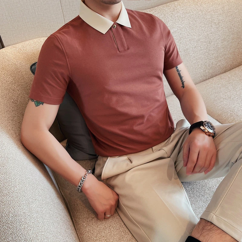 短袖恤时尚百搭翻领POLO衫男士夏季新款领子拼色半袖修身棉体恤