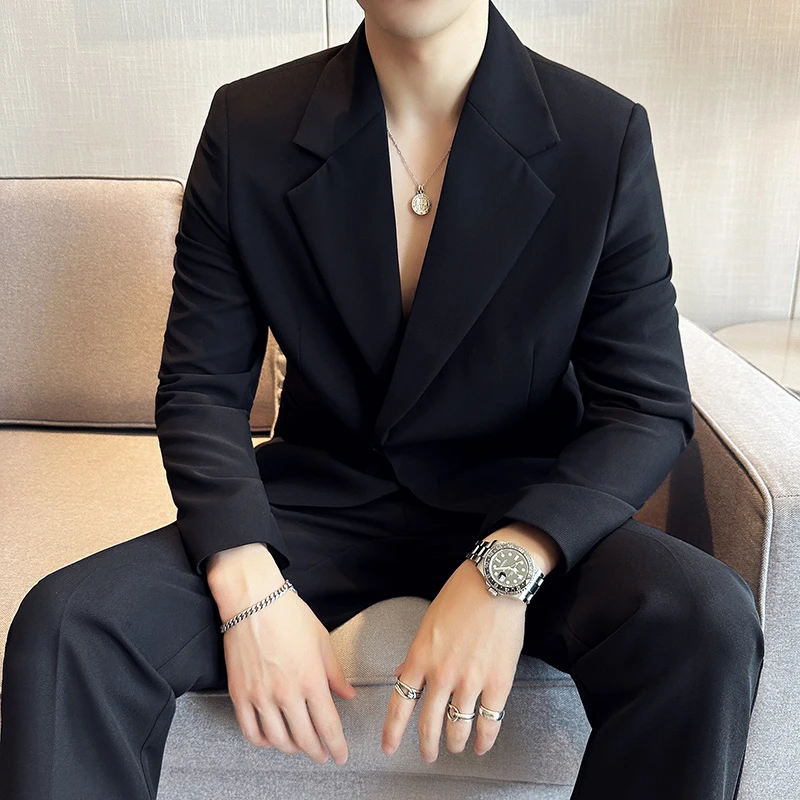 春夏新款潮流简约气质英伦风时尚轻奢西装修身纯色微宽松西服西裤