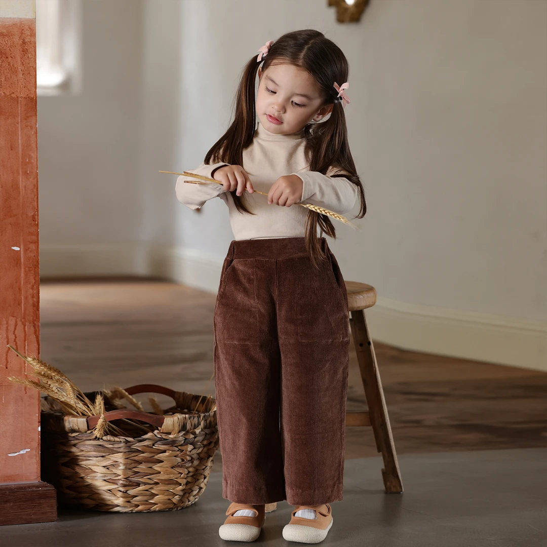 初煦 女童2024秋冬新款灯芯绒阔腿裤 幼儿园百搭宝宝裤子2色可选