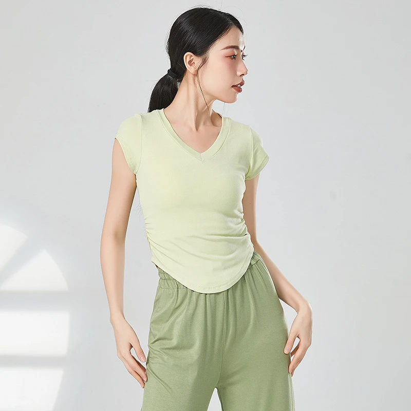 V领基础款舞蹈服女短袖中国舞古典舞现代舞练功服艺考形体基训服