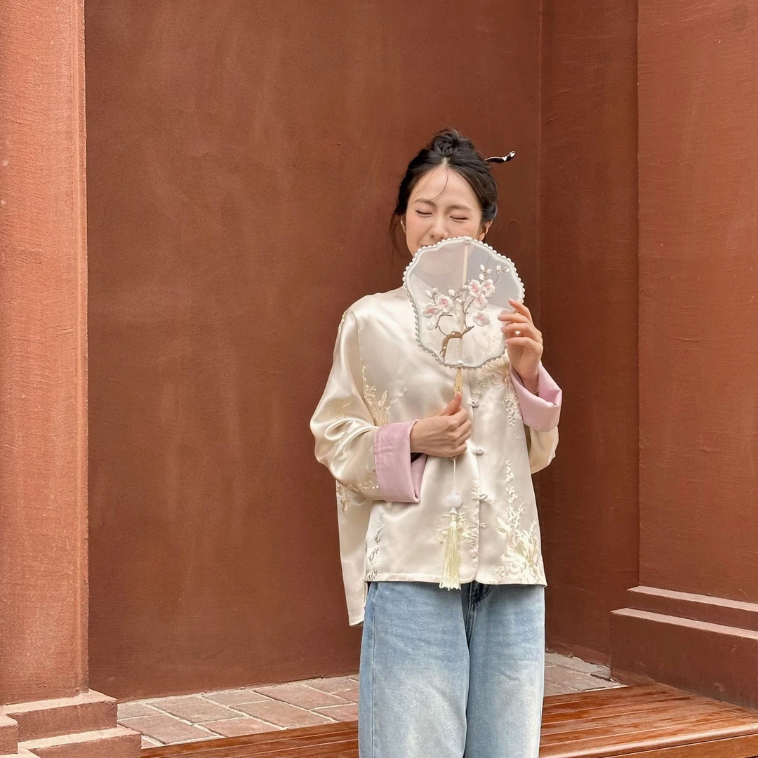 【请勿机洗】小个子新中式醋酸两面穿国风外套重工提花立领上衣