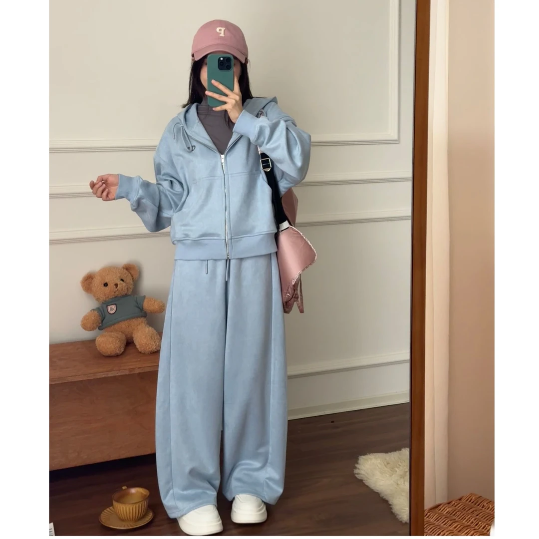 【一四六Yisiliu】小个子秋季仿麂皮绒连帽卫衣长裤休闲时尚套装