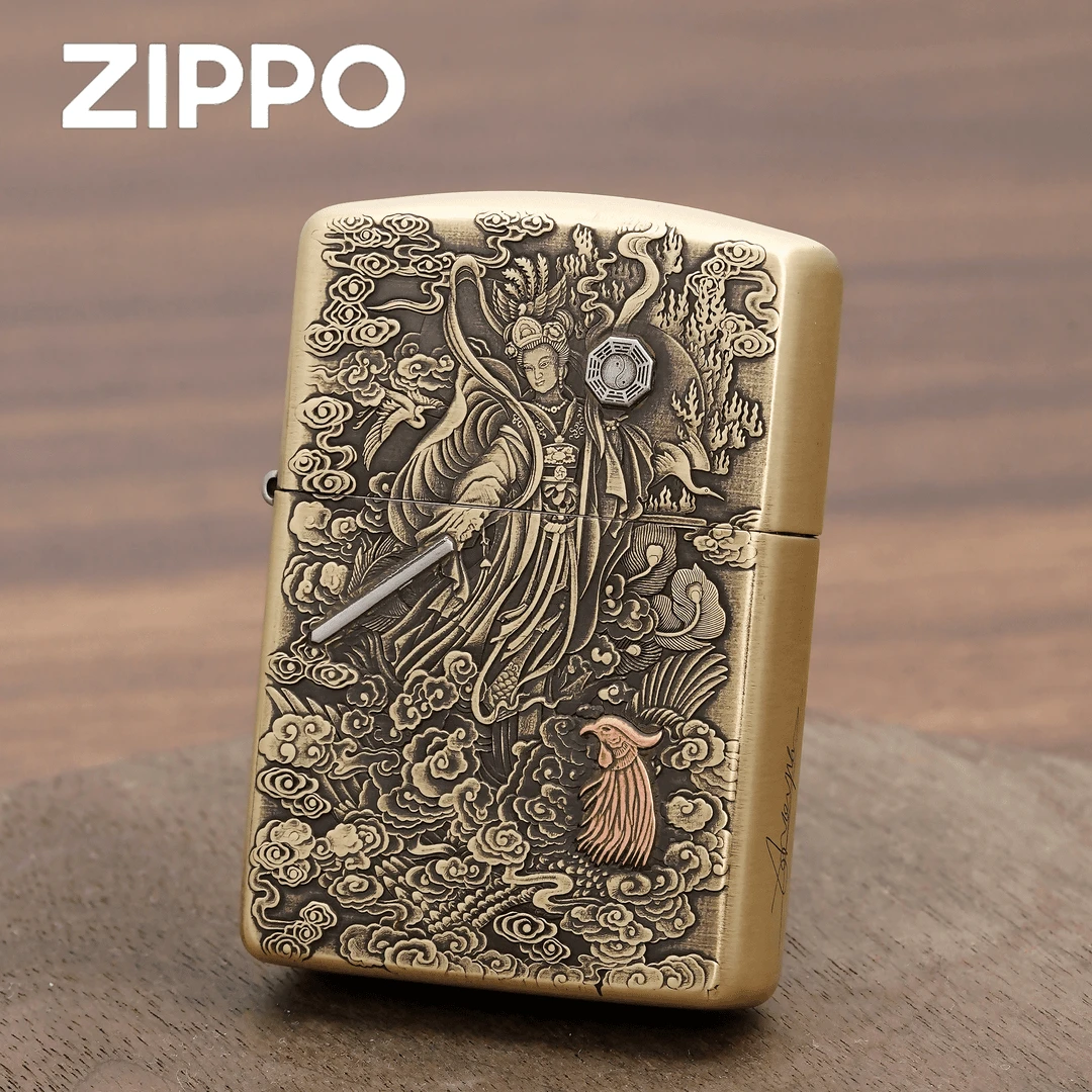 ZIPPO正品打火机/盔甲雕刻妖月手工镶嵌【九天玄女】DY9912GQ阿明1】