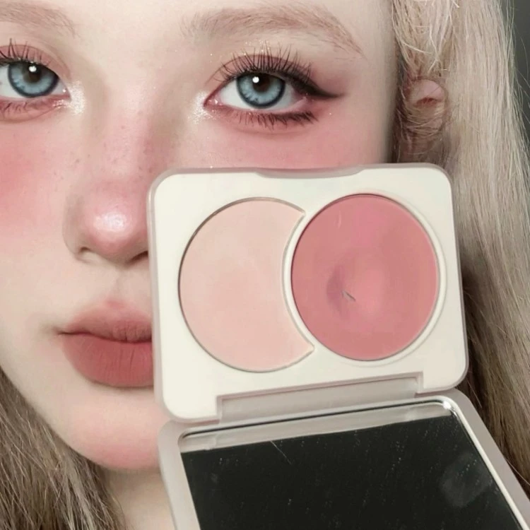 一盘三用温柔微醺奶醉熟桃色双色高光腮红膨胀收缩色哑光自然胭脂