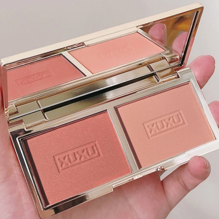 XUXU腮红盘蜜桃杏仁奶茶双色高光修容腮红自然持久提升气色一体盘