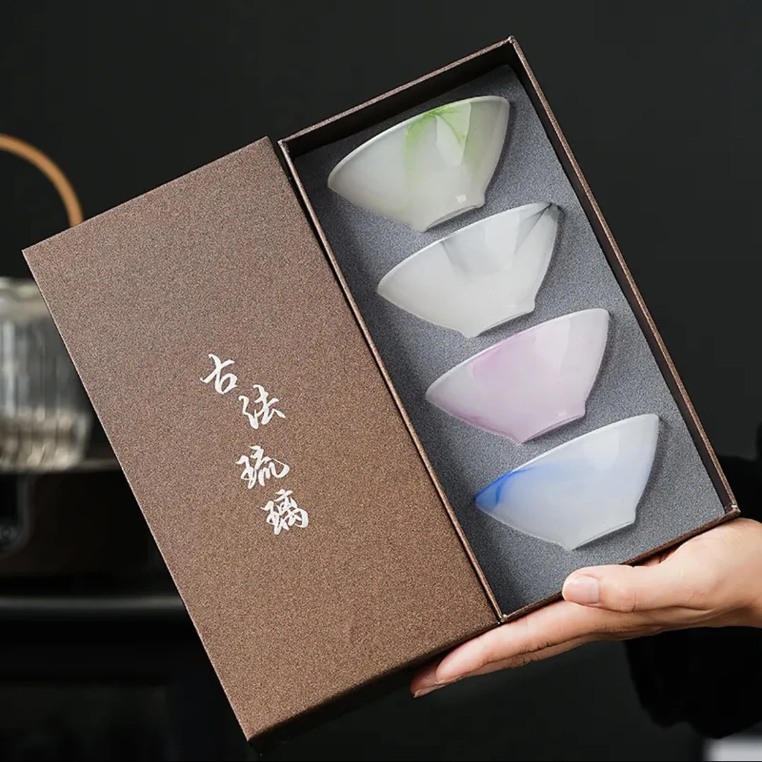 水墨琉璃茶杯整套功夫茶碗斗笠杯冰种琉璃单杯主人杯整套送礼茶盏