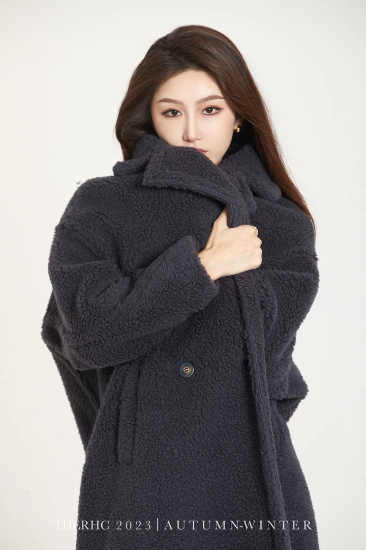 RACHEL经典全羊毛泰迪绒大衣针织时尚百搭连帽加厚保暖秋冬冬季