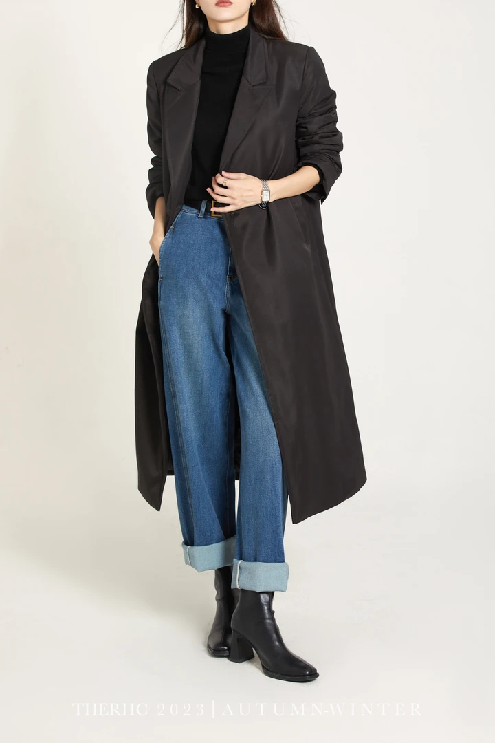 RACHEL 时髦经典高品阔腿牛仔裤（不含腰带）气质时尚休闲百搭宽松