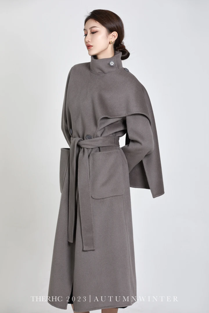 RACHEL  【气质王炸】斗篷围巾立领全羊毛大衣双面呢大衣时尚女士