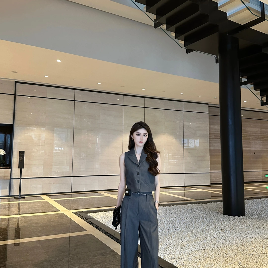 RACHEL 【精髓设计】西装马甲阔腿裤套装（不含腰带）气质休闲显瘦