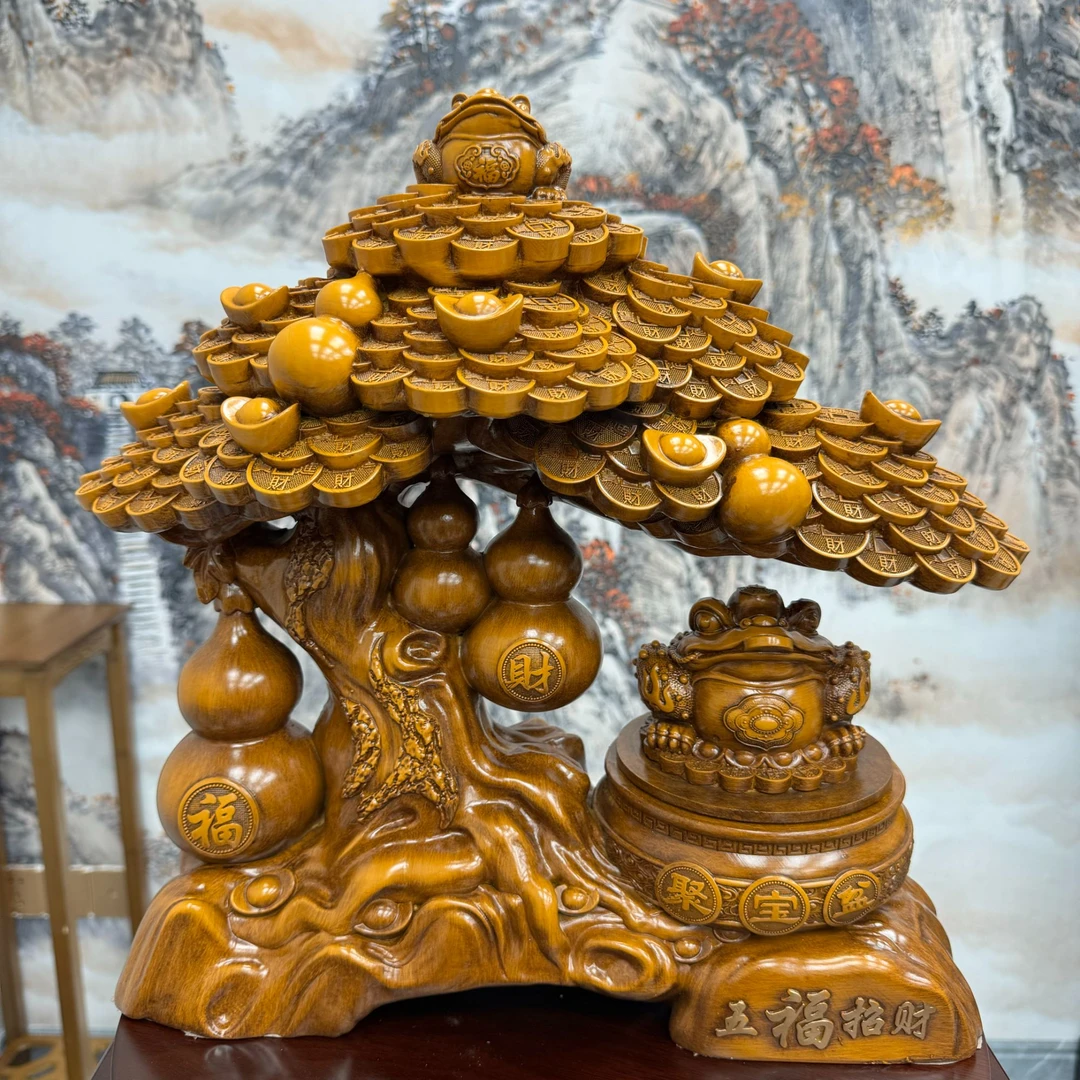 【五福招财】发财树带可旋转金蝉高档摆件 长30高30   076