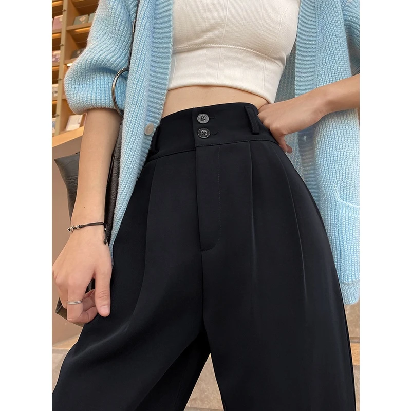 黑色阔腿裤女春秋季2025新款高腰西装裤休闲拖地直筒梨形身材裤子