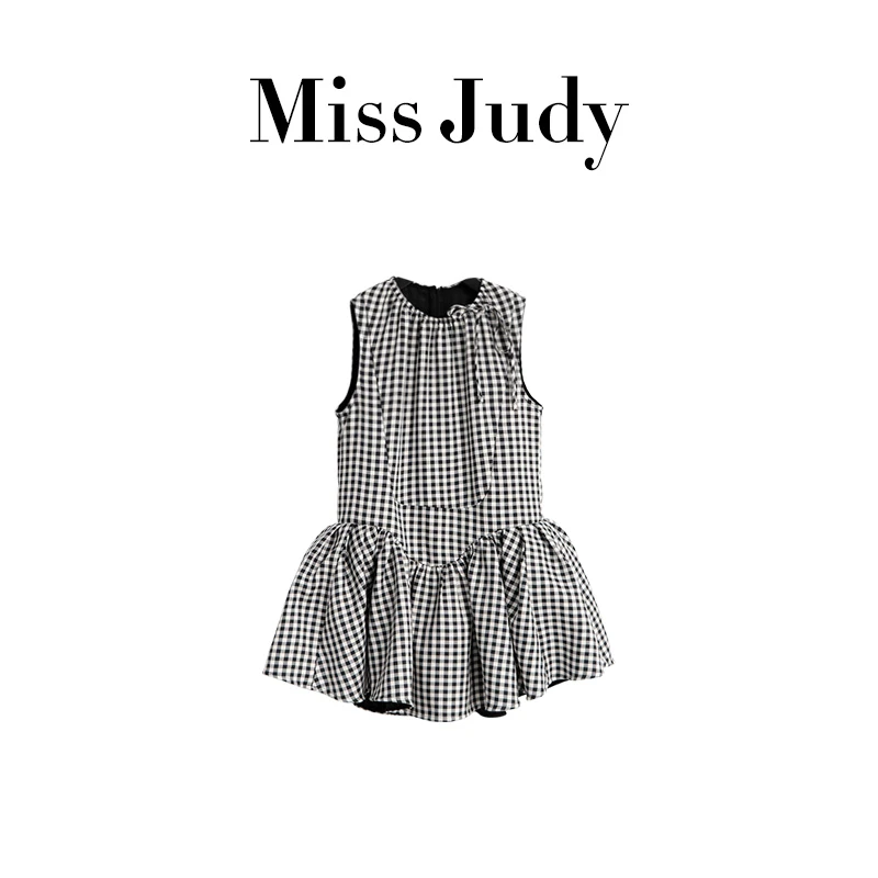 Miss Judy【现货】田曦薇千鸟格子学院风减龄连衣裙气质修身短裙子