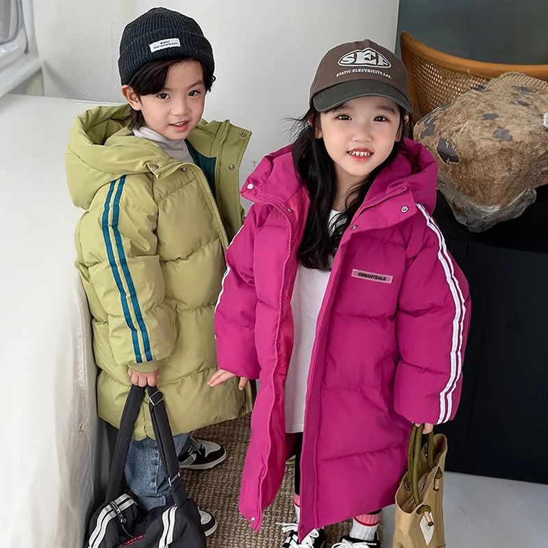 新款儿童男童冬装加厚中长款棉服女童宝宝保暖外套中小童棉袄潮