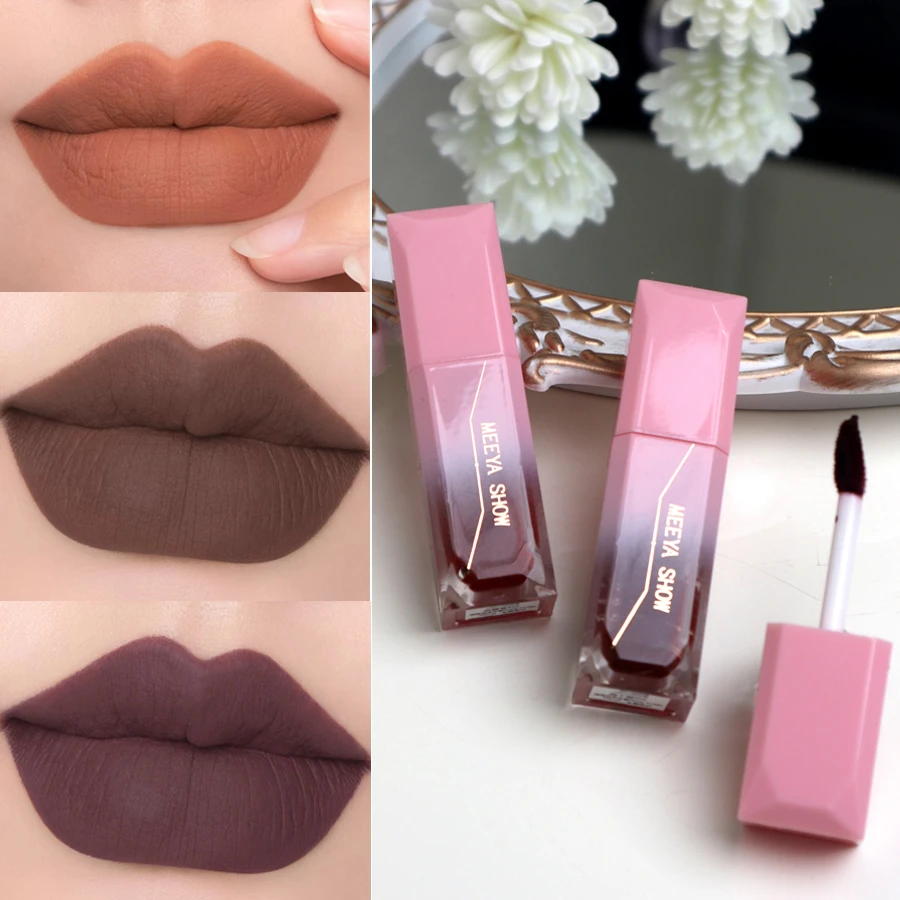 ins超火欧美风棕色哥特中毒色黑紫色哑光丝绒唇釉学生平价2024款