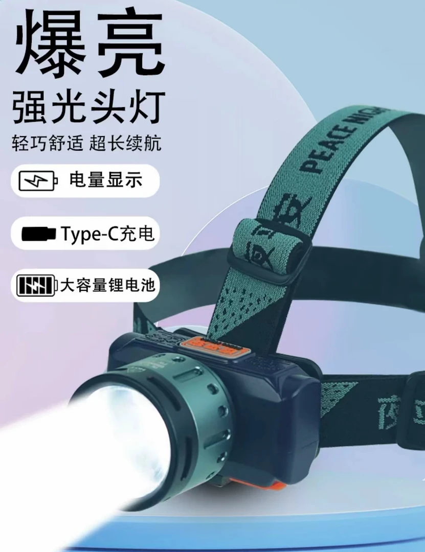头戴式智能感应强光头灯led感应工地探照灯头戴式夜跑钓鱼巡逻灯