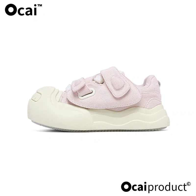 Ocai X Umamiism 联名 浅粉色开口笑帆布鞋 厚底增高笑脸大头鞋子