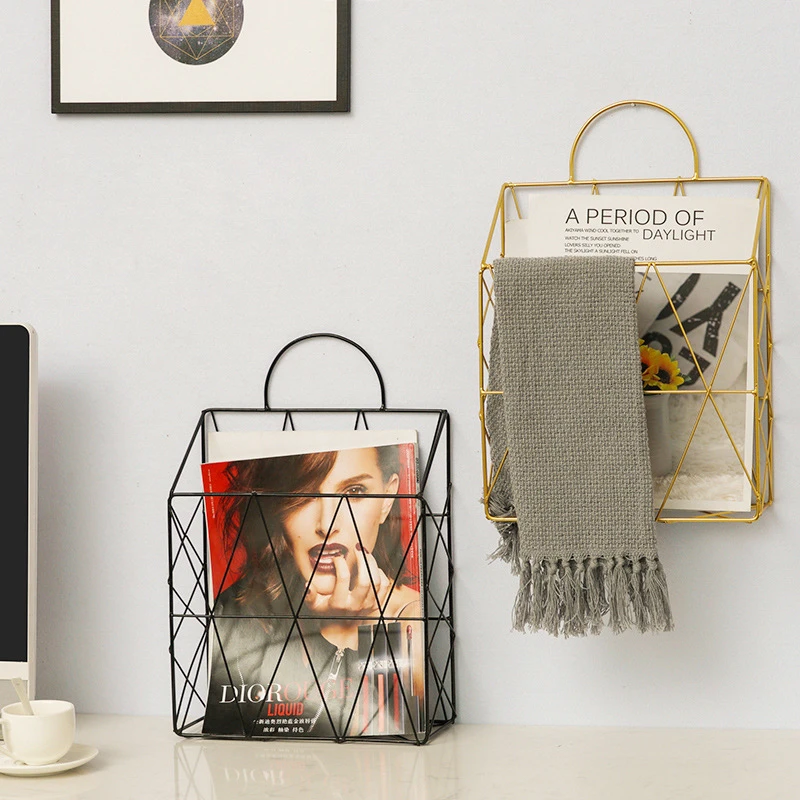 北欧风墙上壁挂式铁艺手提杂志架书房间书报架客厅墙壁收纳架创意