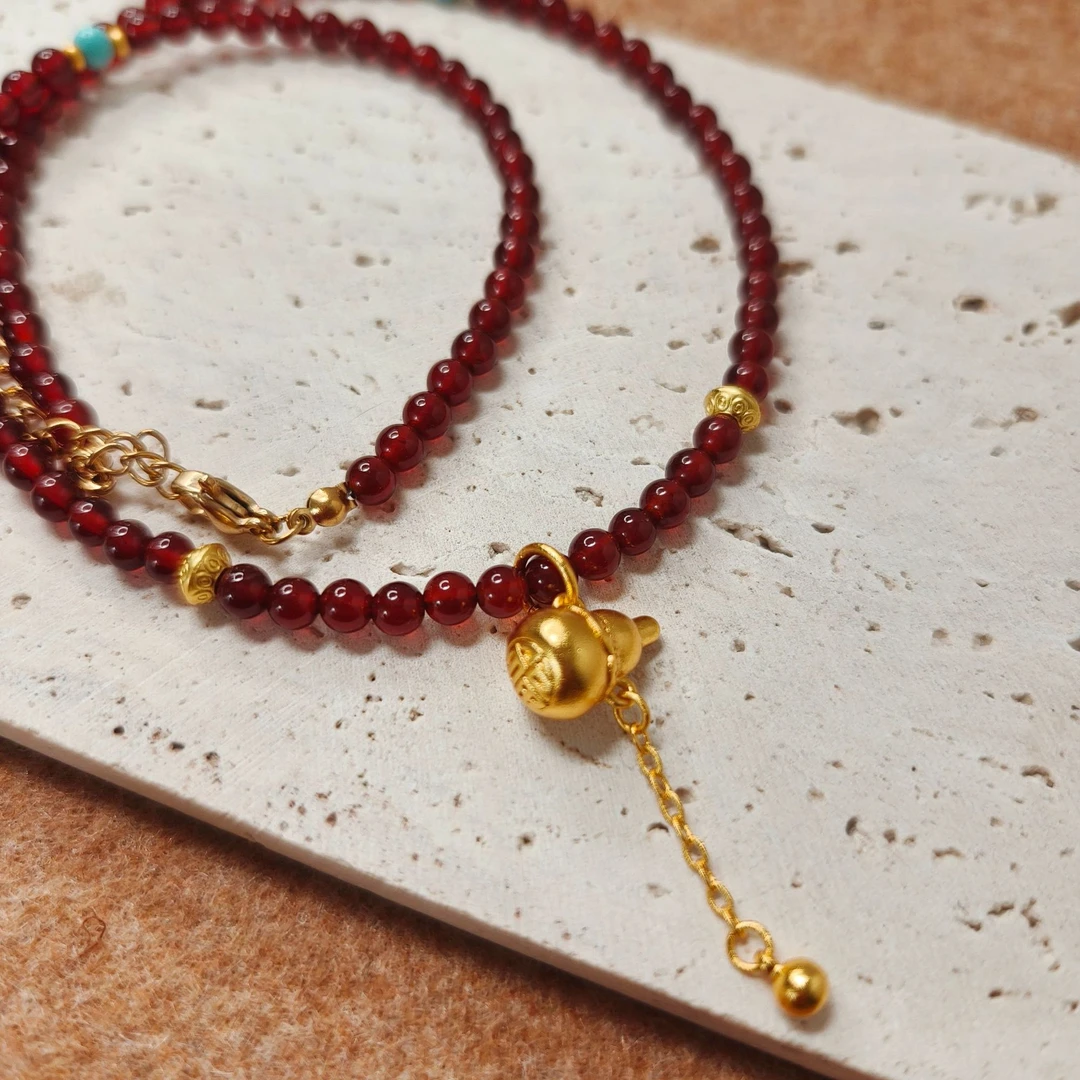 合金项链 新中式【小葫芦】手作招财纳福冬日暖阳百搭彩色复古小众