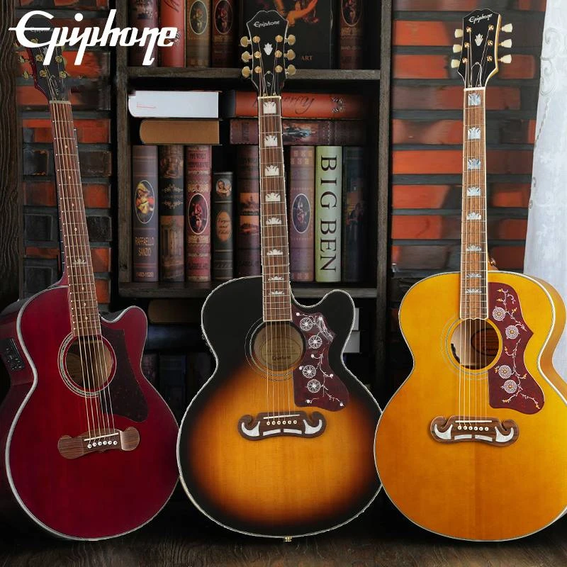 Epiphone面单民谣吉他初学者男女生专用学生入门EJ200木吉他单