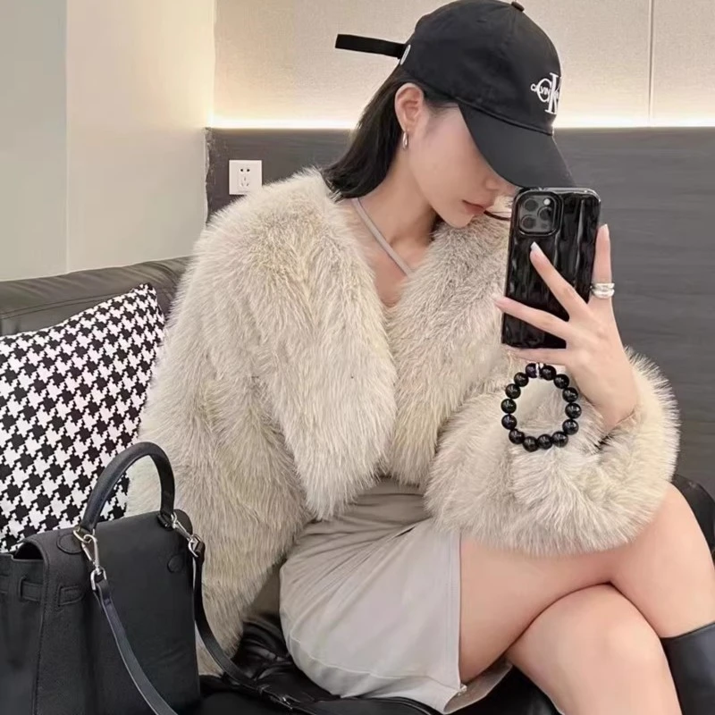 韩版仿皮草环保毛外套女秋季新款时髦炸街百搭短款毛绒绒毛绒外套