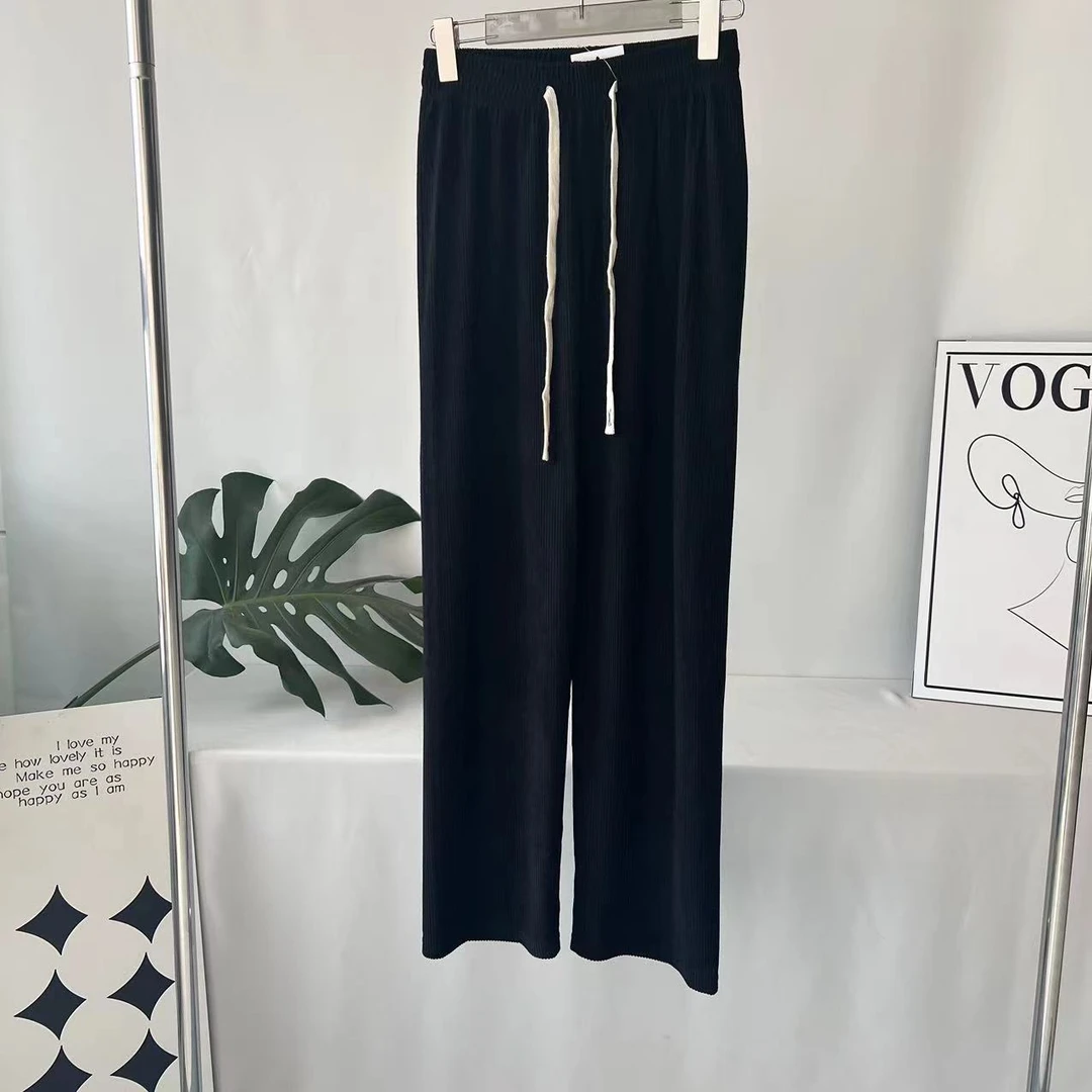 【豆豆】2024休闲运动百搭高腰显瘦直筒直筒舒适简约垂感抽绳休闲裤