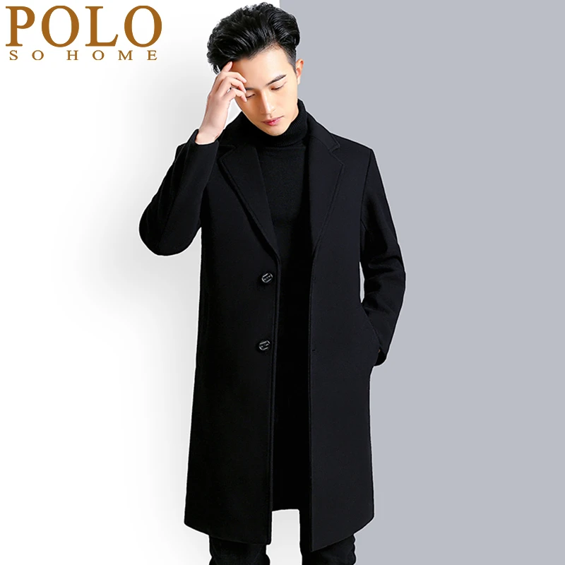 保罗冬季羊毛大衣男中长款韩版羊绒风衣加厚呢子修身男士毛呢外套