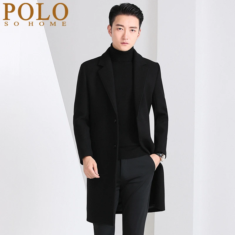 保罗冬季羊毛大衣男中长款韩版修身呢子风衣高端羊绒加厚毛呢外套