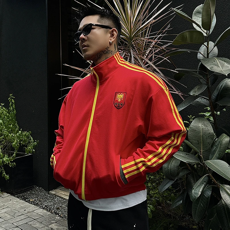 白鹤大人原创经典三条杠运动休闲夹克男女同款美式时尚潮短款男款