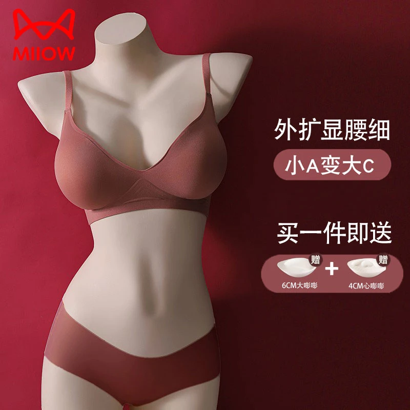 MiiOW/猫人外扩小胸显大性感无钢圈无痕内衣收副乳调整型女胸罩