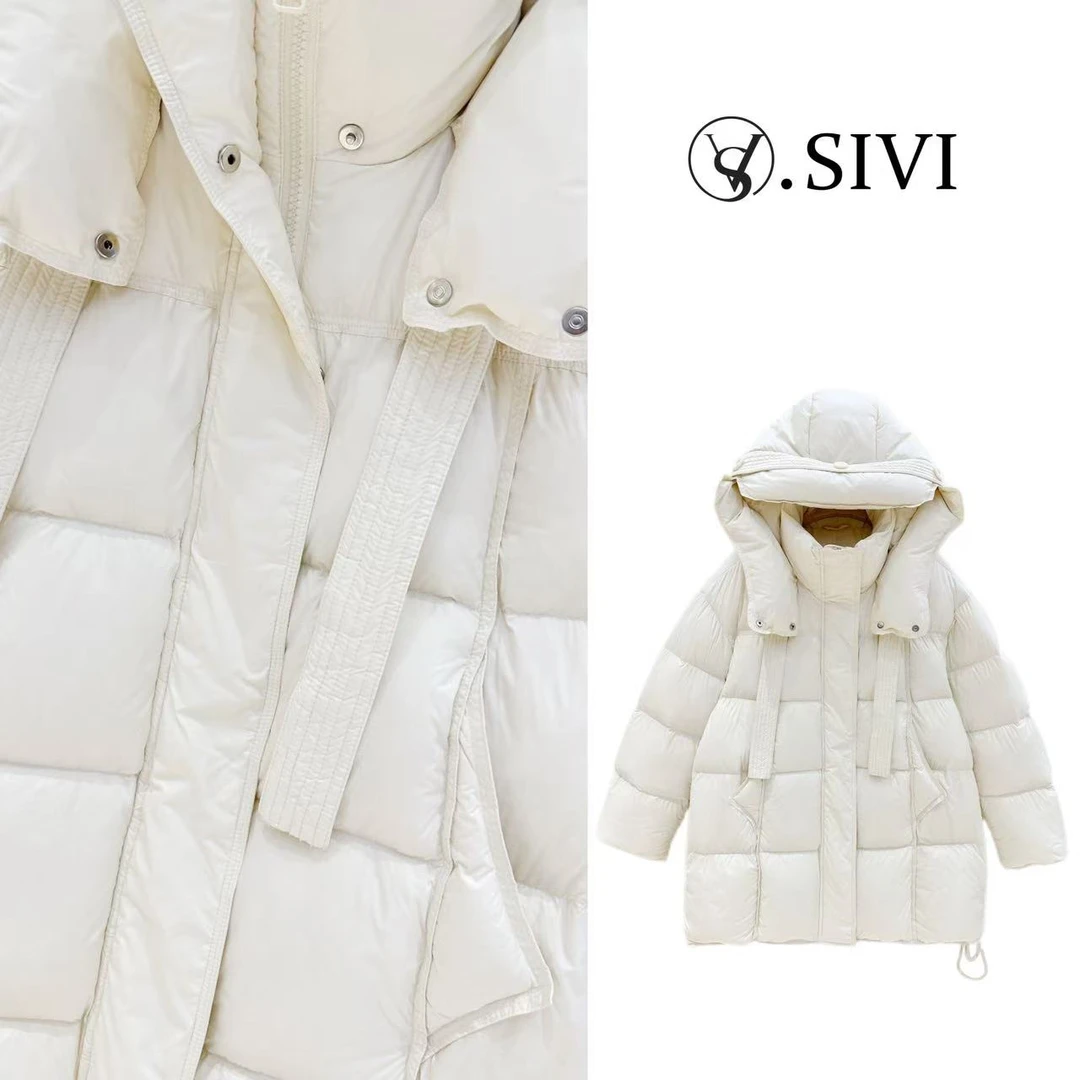 熙薇气质飘带羽绒服【冬日暖阳】冬季新款中长款外套F7025