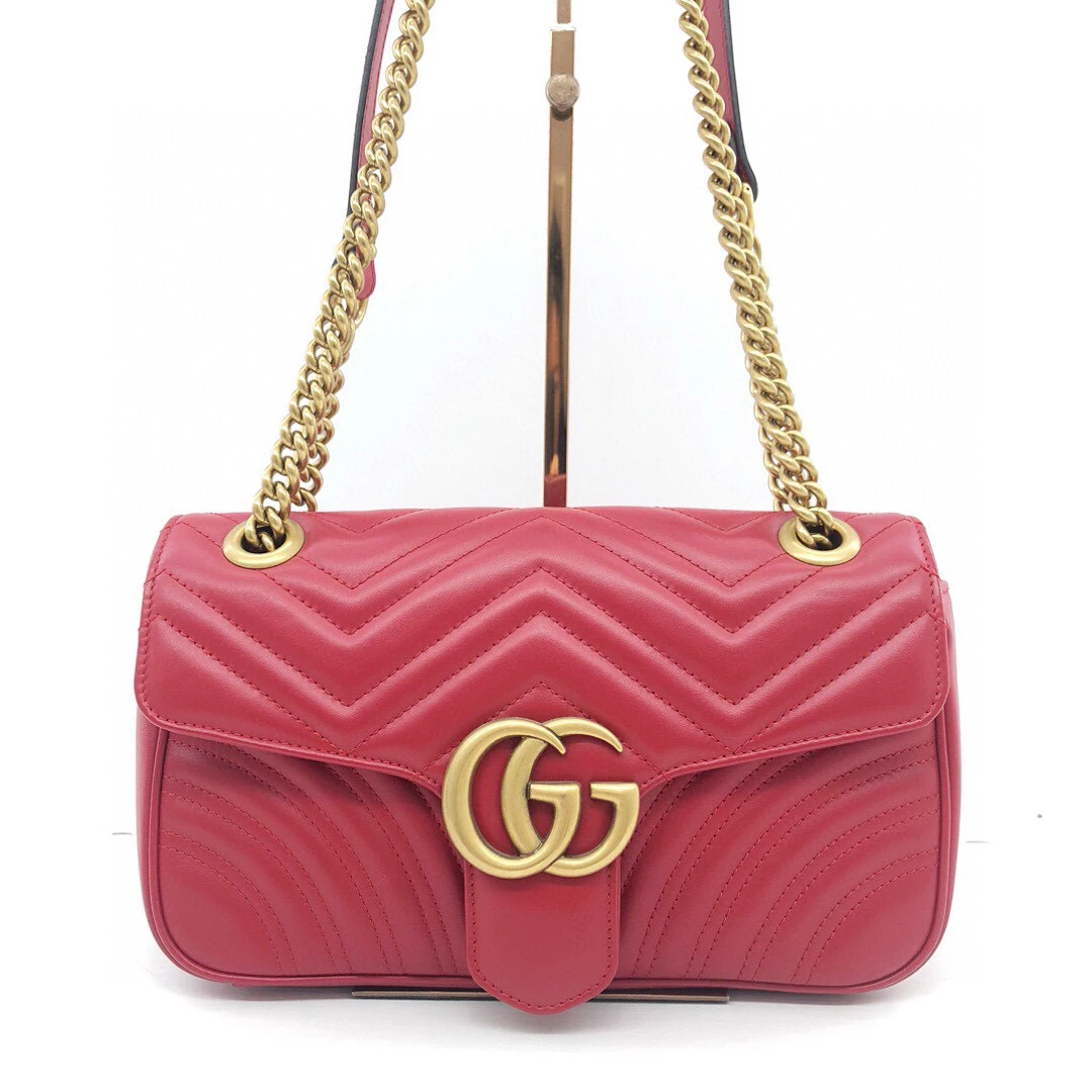 95新 GUCCI/古驰 98新/红金全皮马尔蒙26链条包/公价19800
