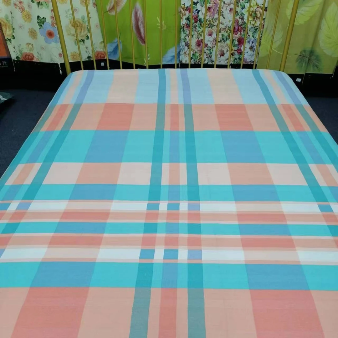 【双人床单】彩虹格 粉 棉细纱240*230大床 斜纹 透气 布床