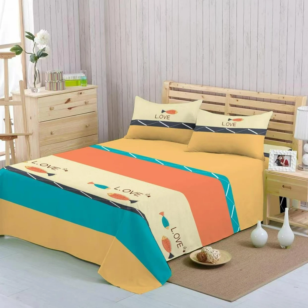 【休闲小鱼】双人床单—棉  加厚斜纹 印花 亲肤 时尚 送枕套一对