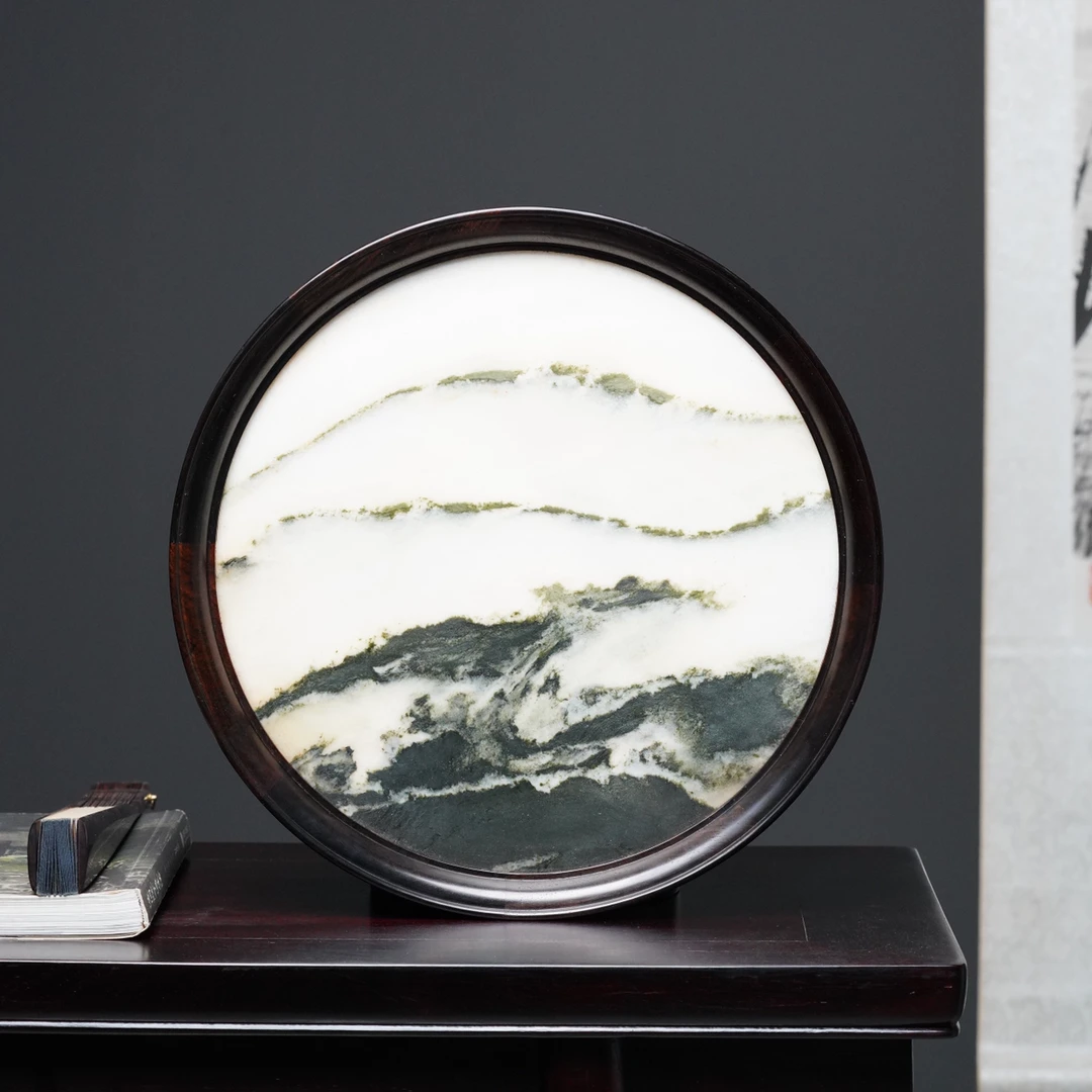 【木虫臻品】奢侈品老挝大红酸枝镶嵌云石圆盘干泡台茶盘高端收纳