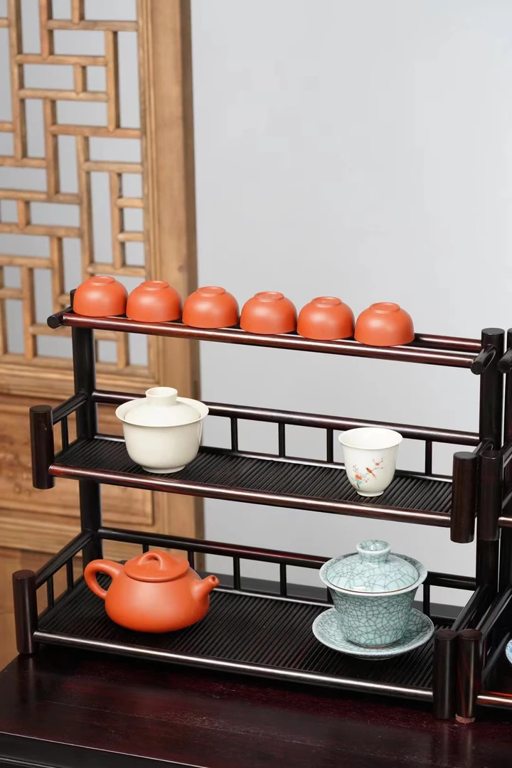 【木虫臻品】奢侈品大红酸枝茶杯架茶壶收纳架两种风格可选高端茶室
