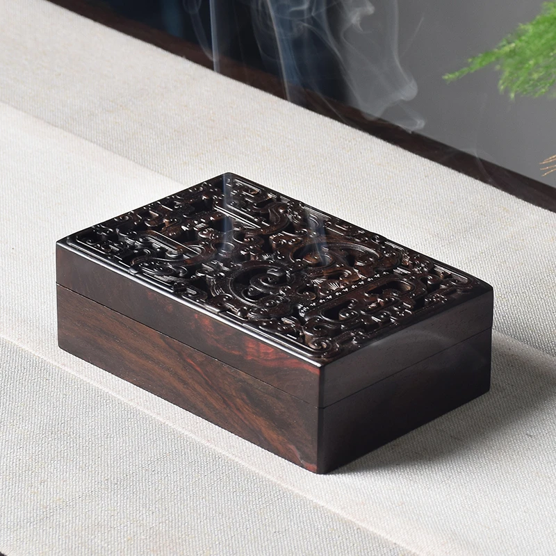 【木虫臻品】复刻乾隆款老挝大红酸枝螭龙纹盒镂空可当香盒文玩盒