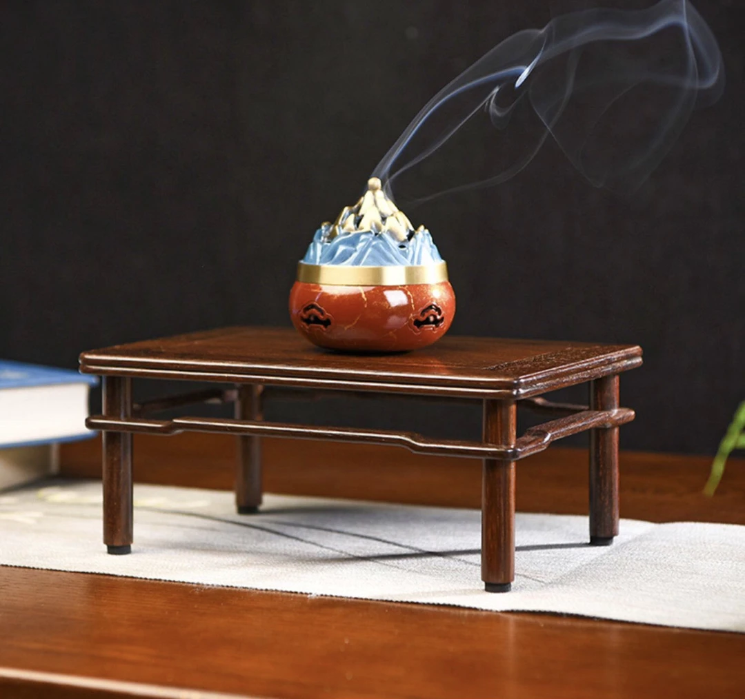 【木虫臻品】奢侈品大红酸枝镶嵌缅甸花梨小花架底座香几高端