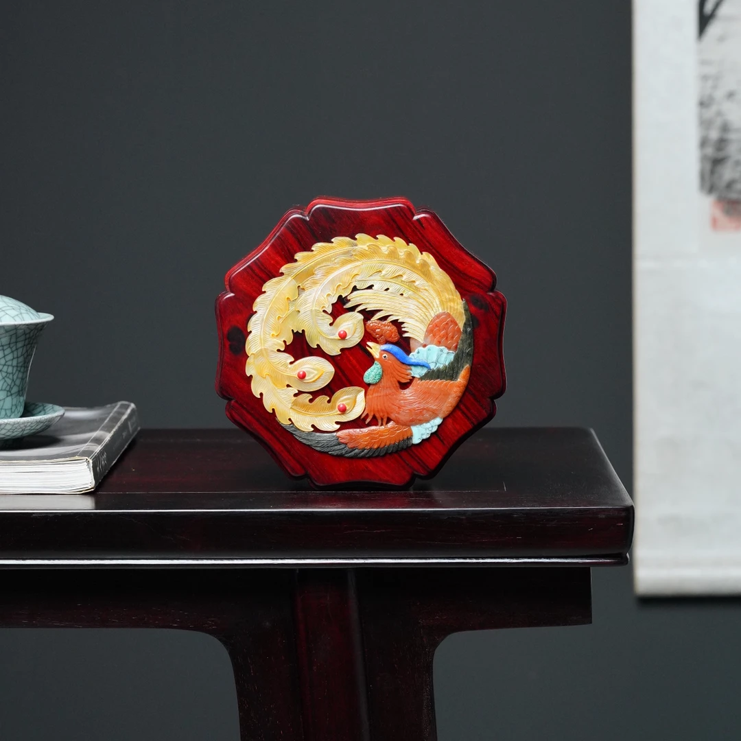 【木虫臻品】奢侈品印度小叶紫檀镶嵌百宝凤凰葵角文玩玉器高端收纳