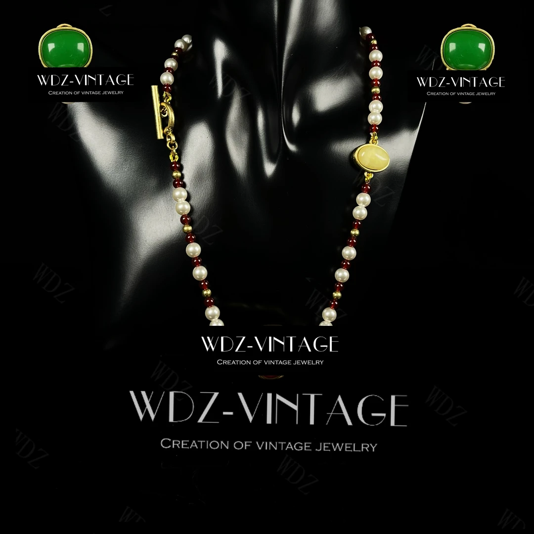 铜合金项链 声声慢套装--中古vintage首饰项链耳饰耳环优雅轻奢