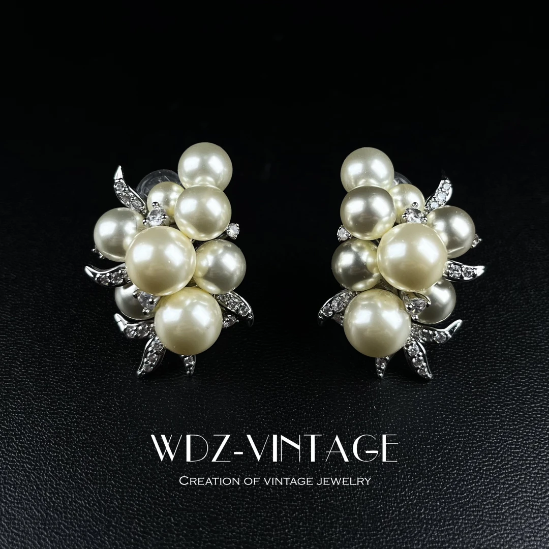铜合金仿珍珠耳饰 111-中古vintage首饰饰品耳饰耳环优雅女