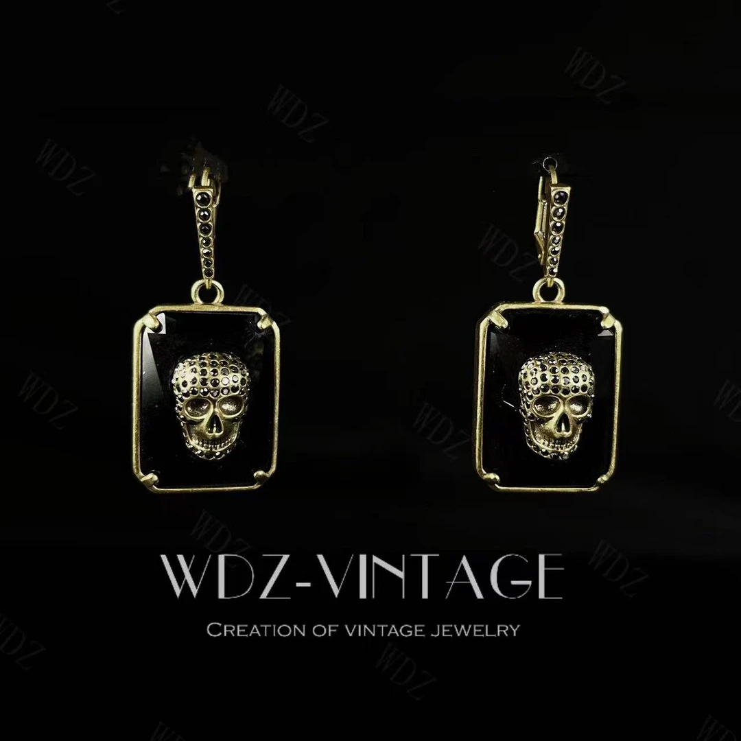 铜合金耳饰 【黑夜使者耳环】中古vintage复古轻奢气质骷髅耳坠女
