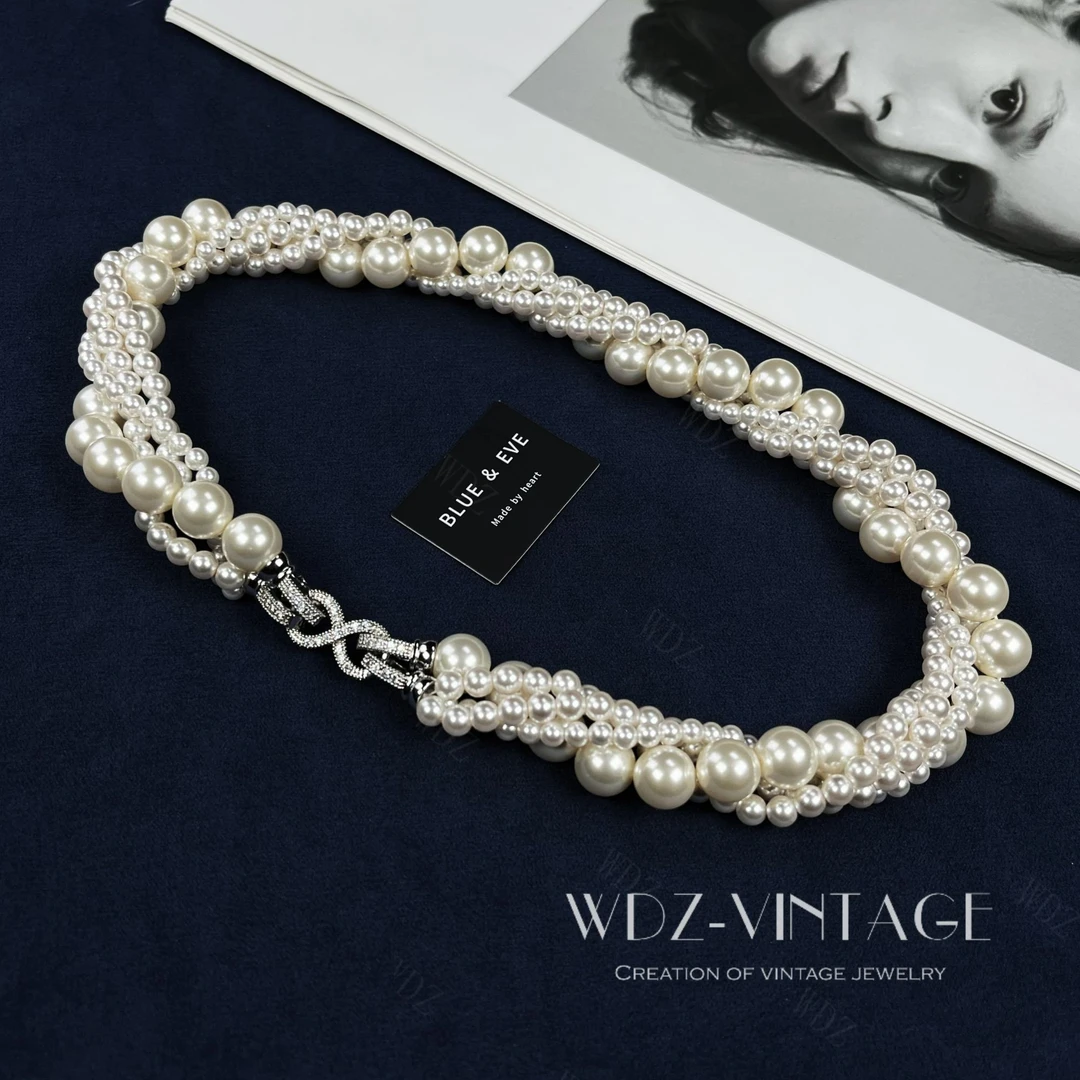铜合金仿珍珠项链 冰雪皇后-中古vintage首饰饰品项链优雅轻奢女