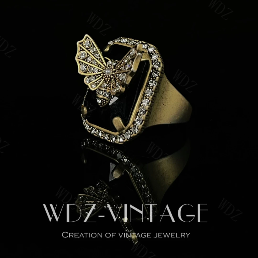 铜合金戒指 【夜色】中古vintage镶嵌复古手工轻奢时尚气质女耳环