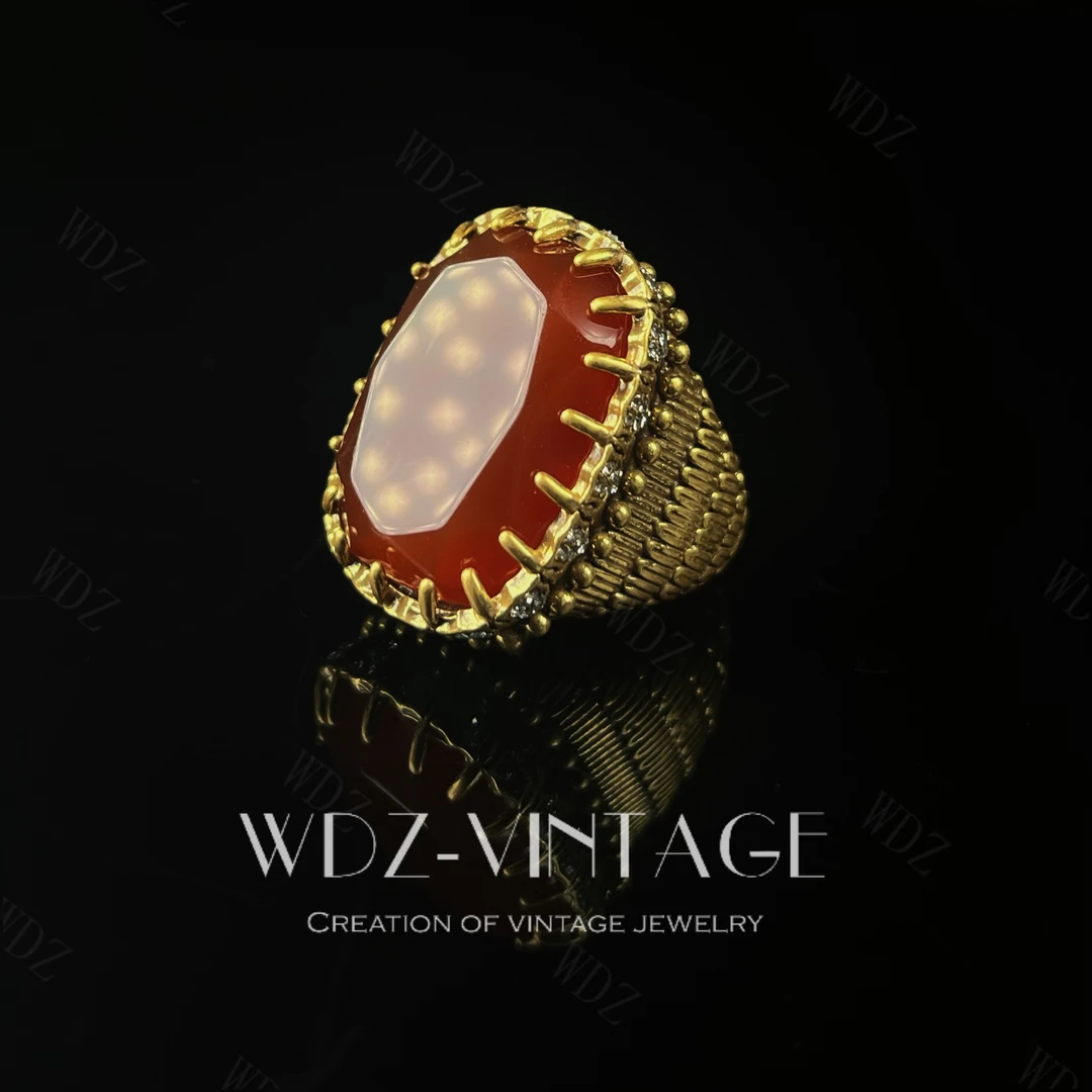 铜合金戒指 温红-中古vintage首饰戒指指环气质复古轻奢小众红色