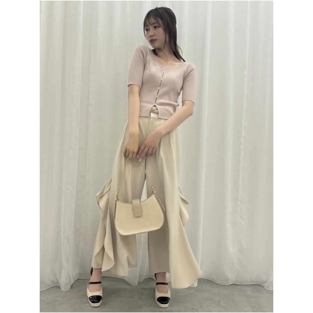 【强哥外贸】 D 秋季新款 休闲百搭甜美荷叶边开衩阔腿裤