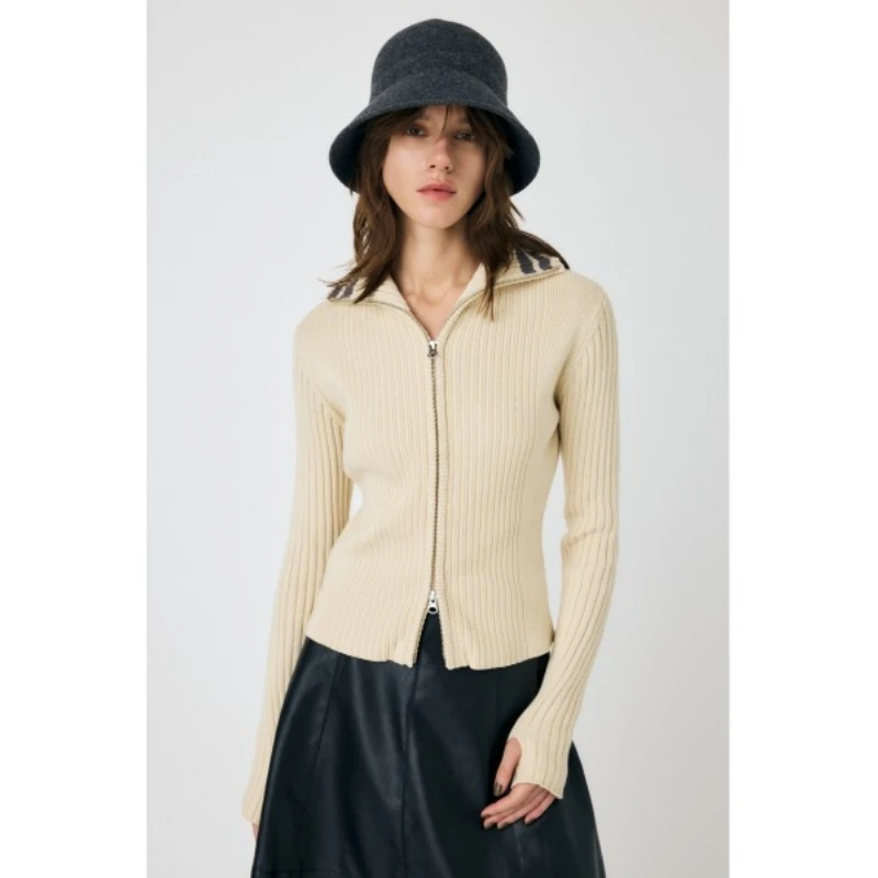 【胖虎家】 秋冬上新 M 学院风修身纯棉双拉链设计针织衫