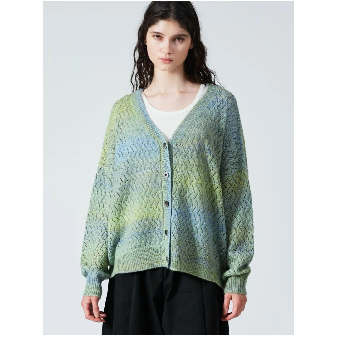 【强哥外贸】 秋季新款 M 时尚V领羊毛混纺渐变针织开衫